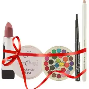Sophia Asley Deal of 5 - 27 Color Eye Shade Kit Matte + Rich Matte Lipstick + Makeup Base Fair + Express Pencil White + Brow Creator Black