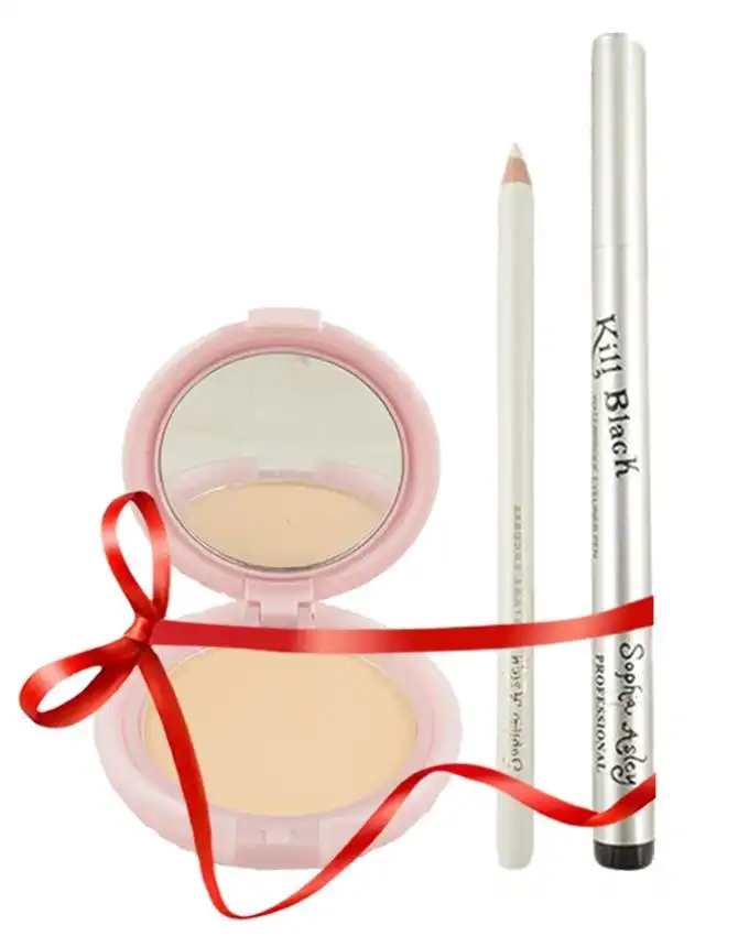 Sophia Asley Deal of 3 - Oil Control Pore Refining Compact Powder Fair + KillPen Liner Black Liner + Express Pencil White