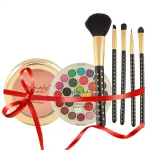 Sophia Asley Deal of 3 - Pack of 5 Makeup Brush set + Glossy Blusher Honey Moon + 27 Color Eye Shade Kit Matte